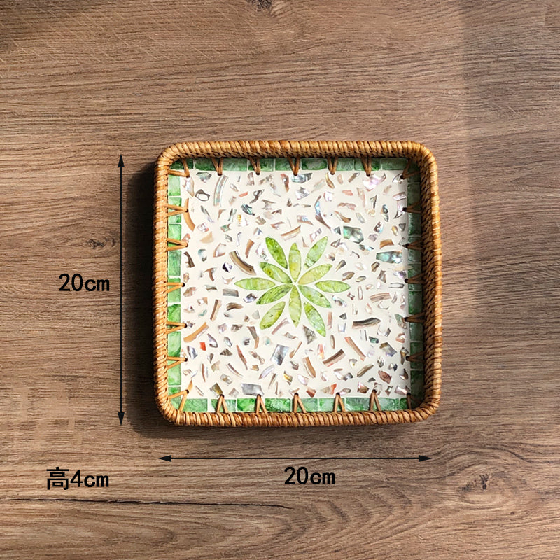 Luxury, high-end natural rattan shell tray, home living room, coffee table, tea tray, storage, fruit plate
