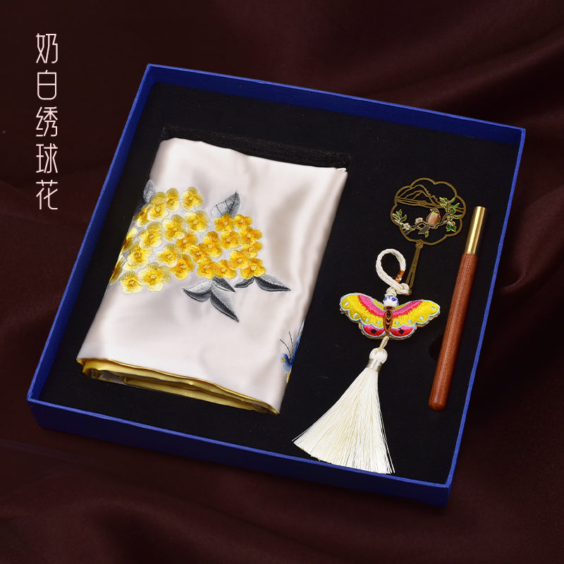 Chinese style Shu embroidery scarf gift silk scarf three-piece scarf bookmark pen set gift box for the old people to go abroad gifts