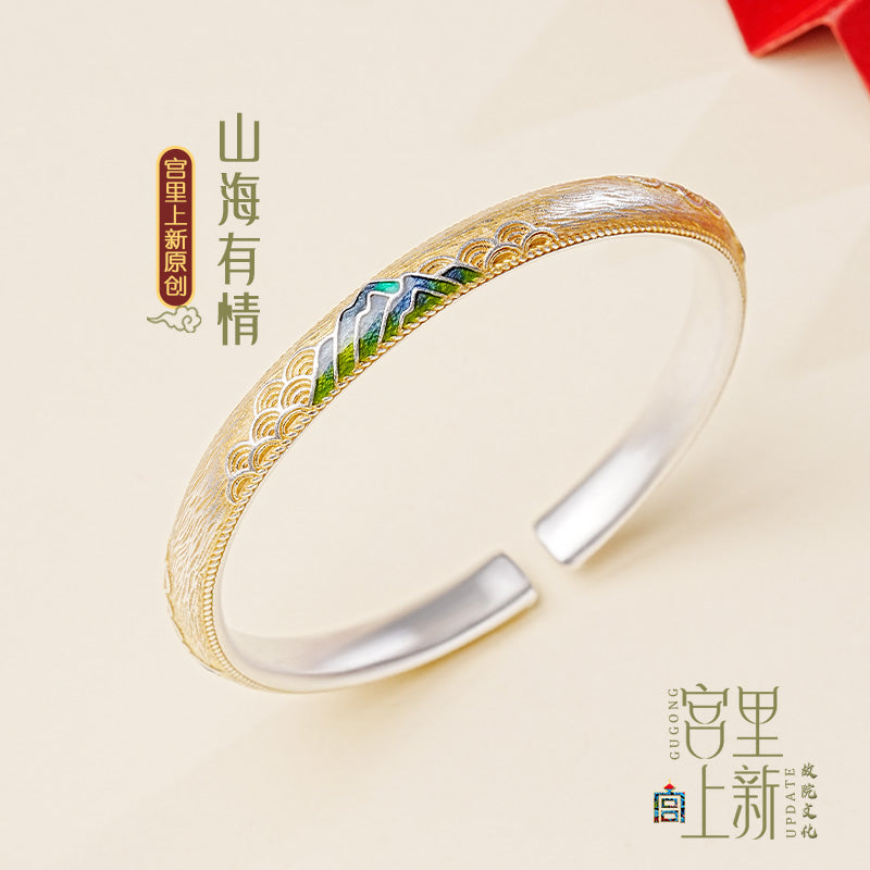 Women's Bracelet 9999 Pure Silver Women's, Silver Cloisonne Bracelet