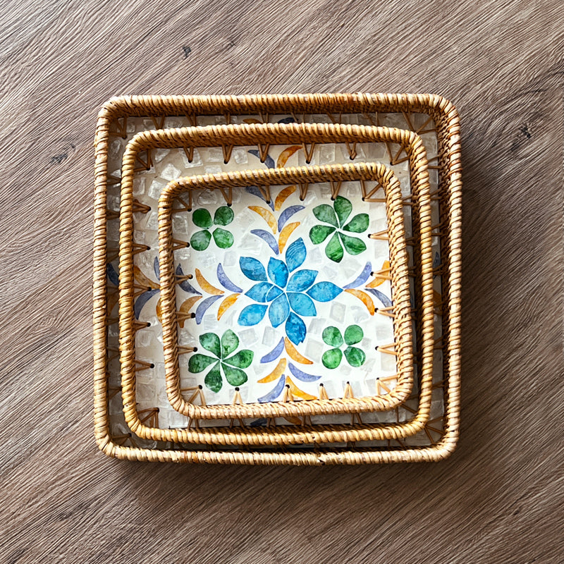 Luxury, high-end natural rattan shell tray, home living room, coffee table, tea tray, storage, fruit plate