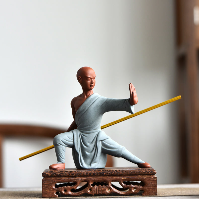 Shaolin Kung Fu monk ornaments, purple sand monks, home desktop decorations, Bogu shelves, white porcelain handicrafts, character ornaments