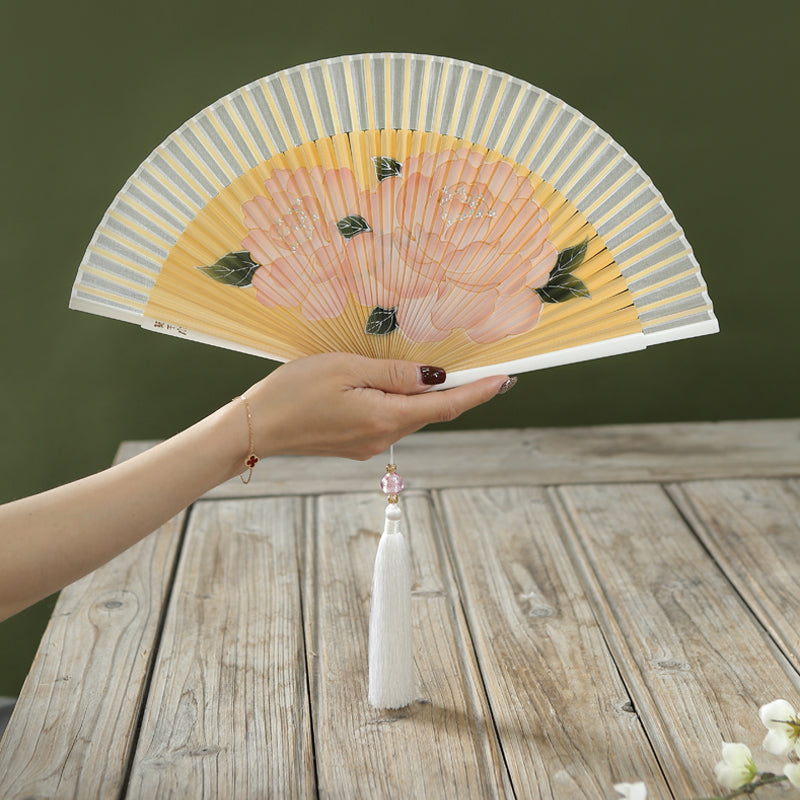 Mogan Fan Chinese style ancient peony flower silk fan with cheongsam gift fan high-end cultural and creative gifts