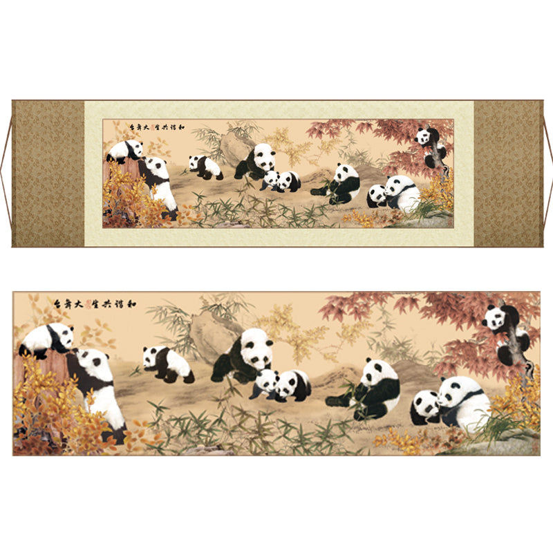 Gifts for foreigners abroad, silk scroll paintings, gifts for foreigners, traditional Chinese Sichuan panda faces