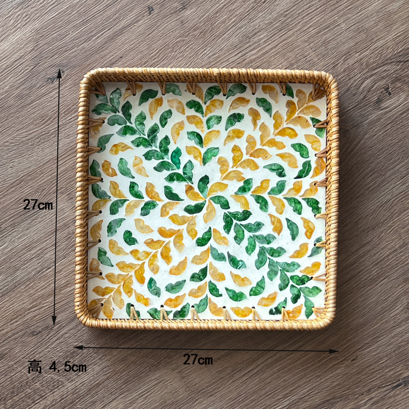 Luxury, high-end natural rattan shell tray, home living room, coffee table, tea tray, storage, fruit plate