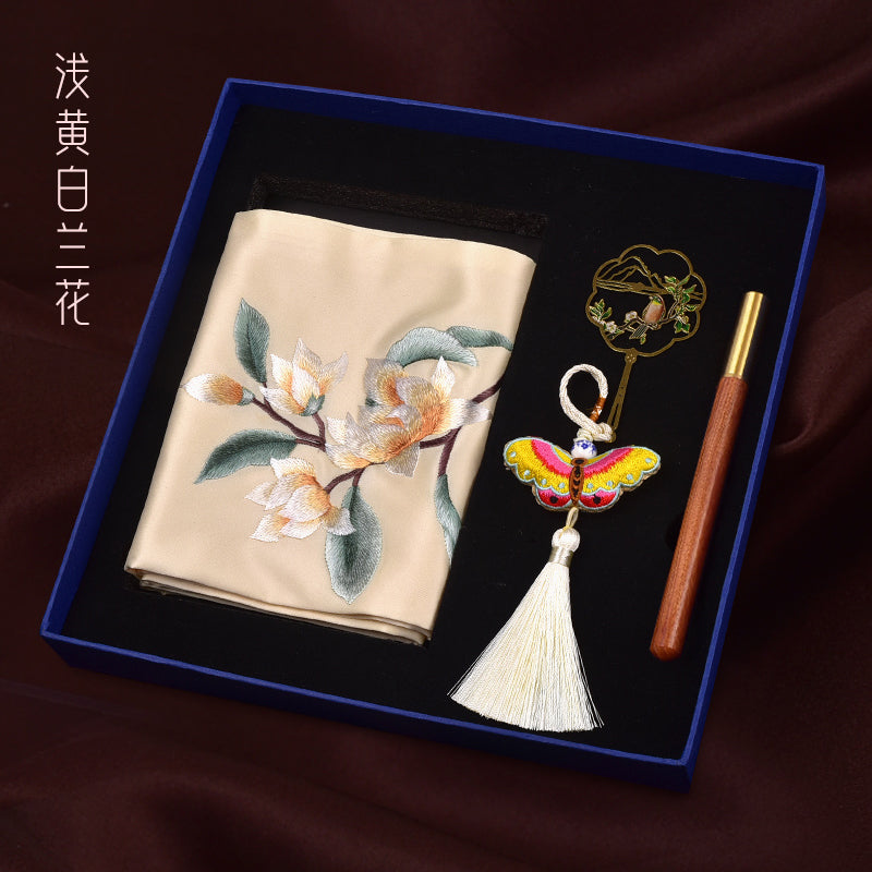 Chinese style Shu embroidery scarf gift silk scarf three-piece scarf bookmark pen set gift box for the old people to go abroad gifts