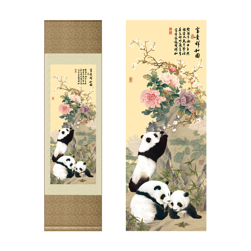 Gifts for foreigners abroad, silk scroll paintings, gifts for foreigners, traditional Chinese Sichuan panda faces