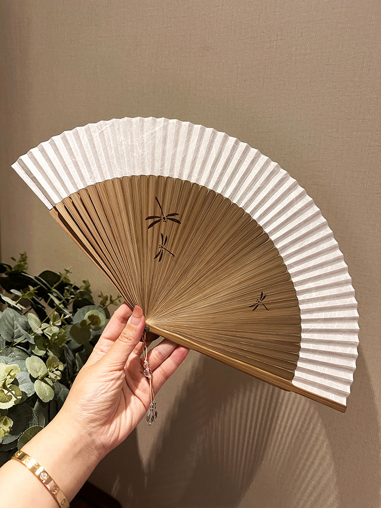 Zhimo women's niche design sense simple blank exquisite Zen creative folding fan retro and paper inkjet dragonfly fan