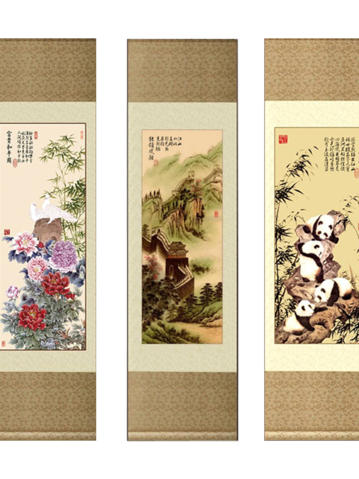 Gifts for foreigners abroad, silk scroll paintings, gifts for foreigners, traditional Chinese Sichuan panda faces