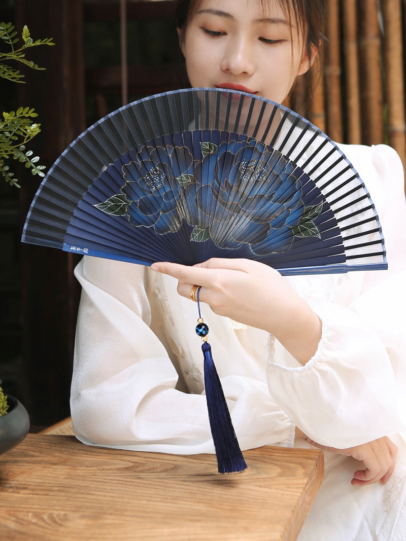 Mogan Fan Chinese style ancient peony flower silk fan with cheongsam gift fan high-end cultural and creative gifts