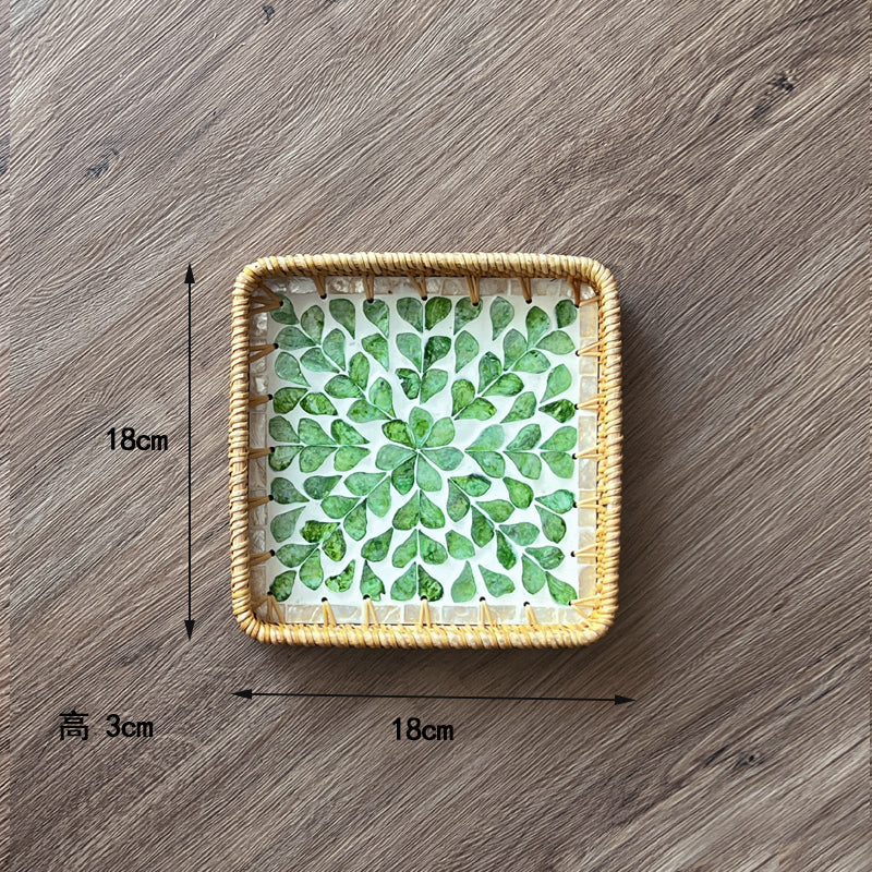 Luxury, high-end natural rattan shell tray, home living room, coffee table, tea tray, storage, fruit plate