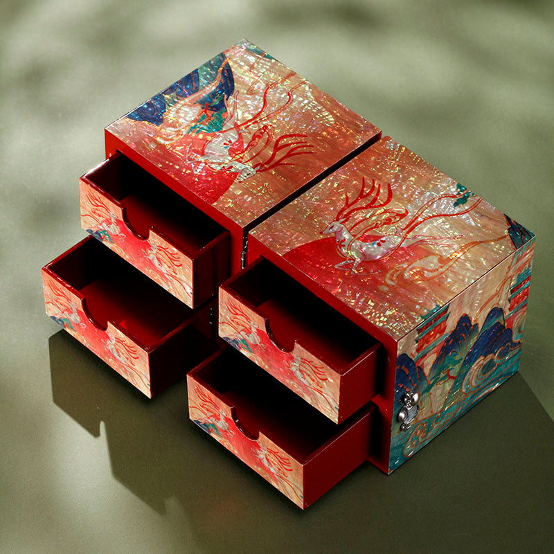 Nine-color deer, luodian lacquerware, traditional inlay handicrafts, gifts, wedding gifts, Chinese style, folio jewelry boxes, national tide