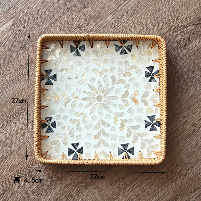 Luxury, high-end natural rattan shell tray, home living room, coffee table, tea tray, storage, fruit plate