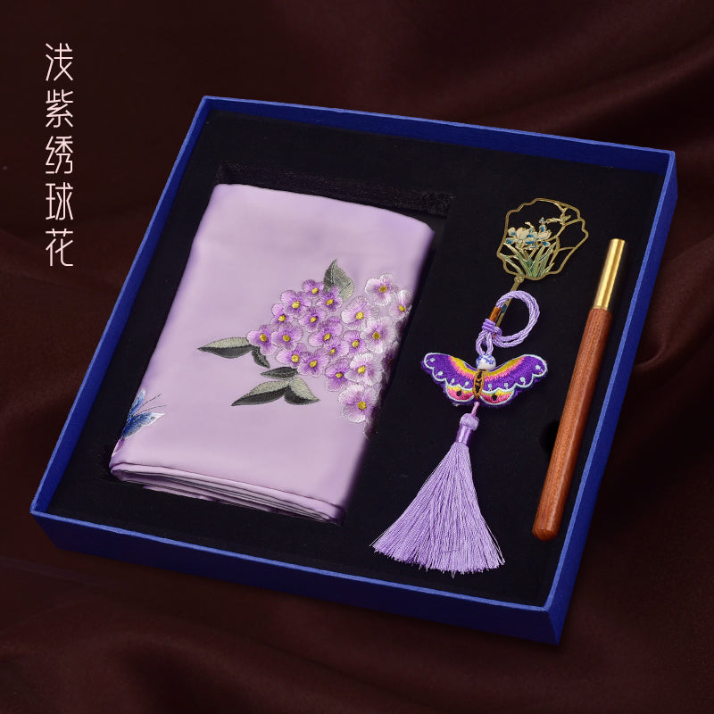 Chinese style Shu embroidery scarf gift silk scarf three-piece scarf bookmark pen set gift box for the old people to go abroad gifts