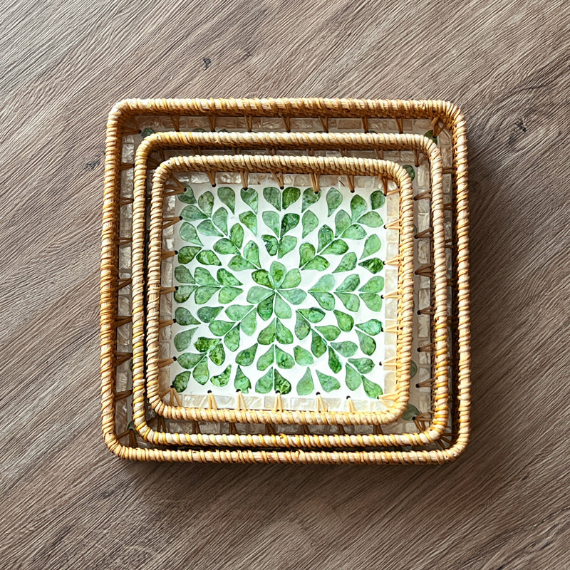 Luxury, high-end natural rattan shell tray, home living room, coffee table, tea tray, storage, fruit plate