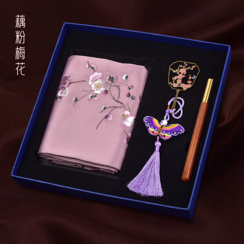 Chinese style Shu embroidery scarf gift silk scarf three-piece scarf bookmark pen set gift box for the old people to go abroad gifts