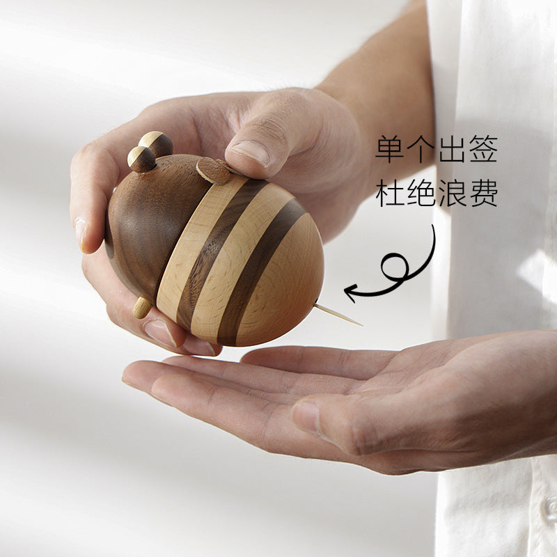 Little Bee Toothpick Box 2025 New Creative Ornament Toothpick Holder Solid Wood Light Luxury Premium Toothpick Jar with High Appearance