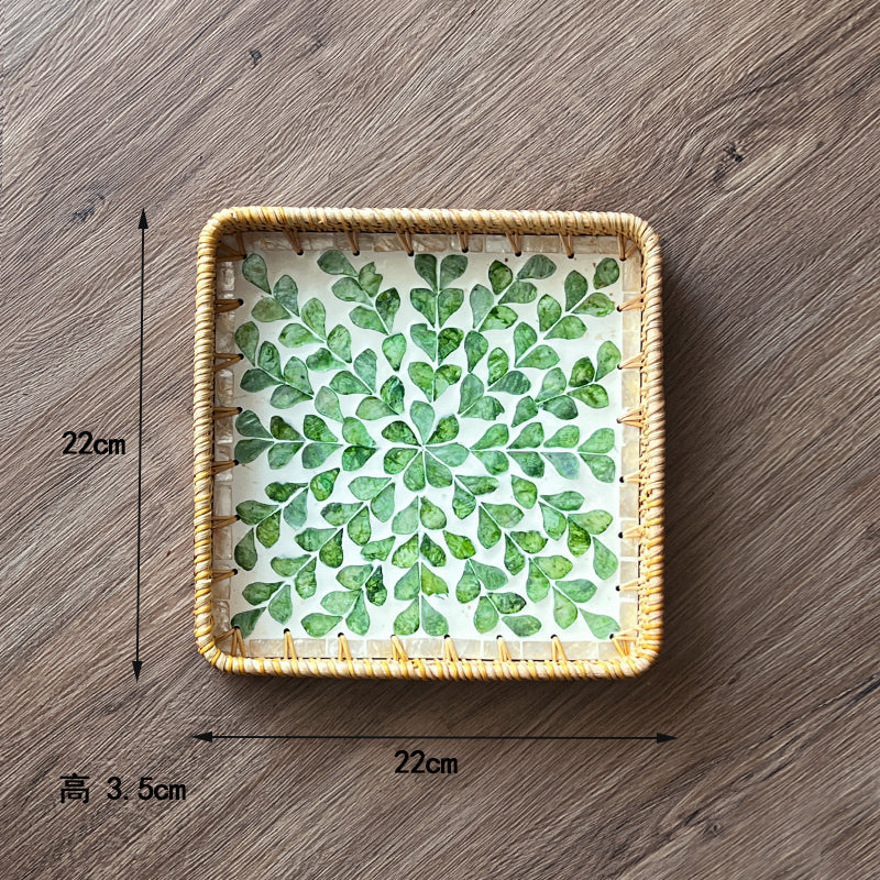 Luxury, high-end natural rattan shell tray, home living room, coffee table, tea tray, storage, fruit plate