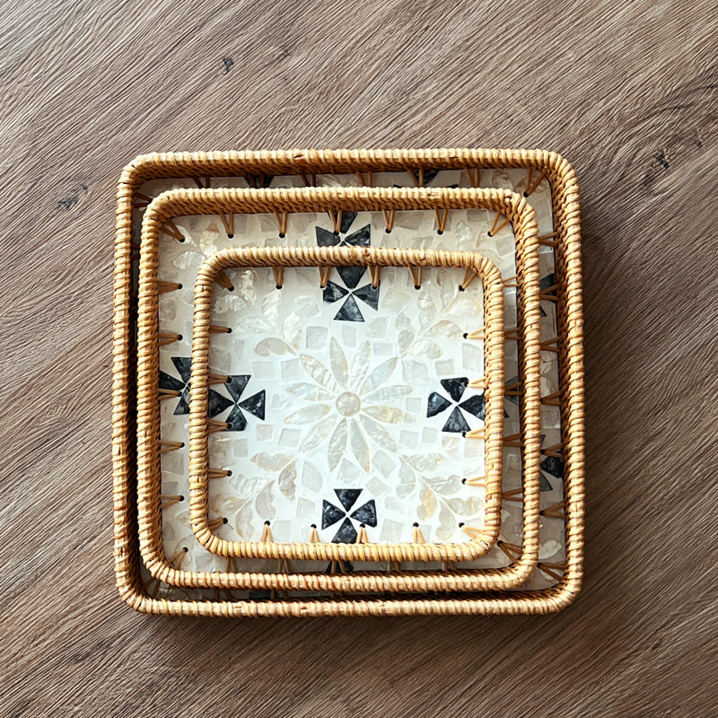 Luxury, high-end natural rattan shell tray, home living room, coffee table, tea tray, storage, fruit plate