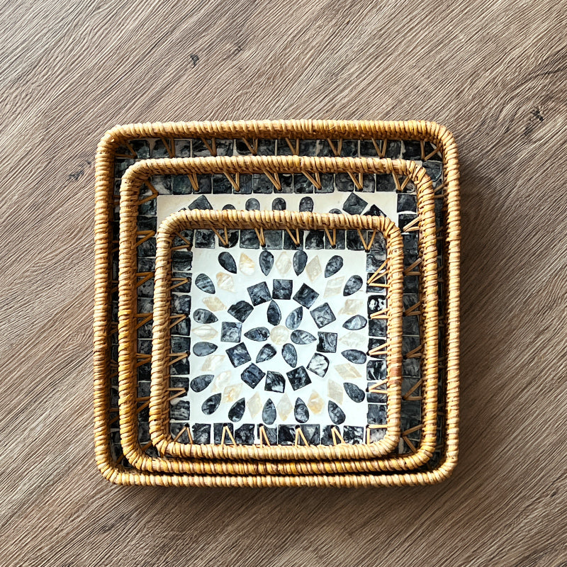Luxury, high-end natural rattan shell tray, home living room, coffee table, tea tray, storage, fruit plate