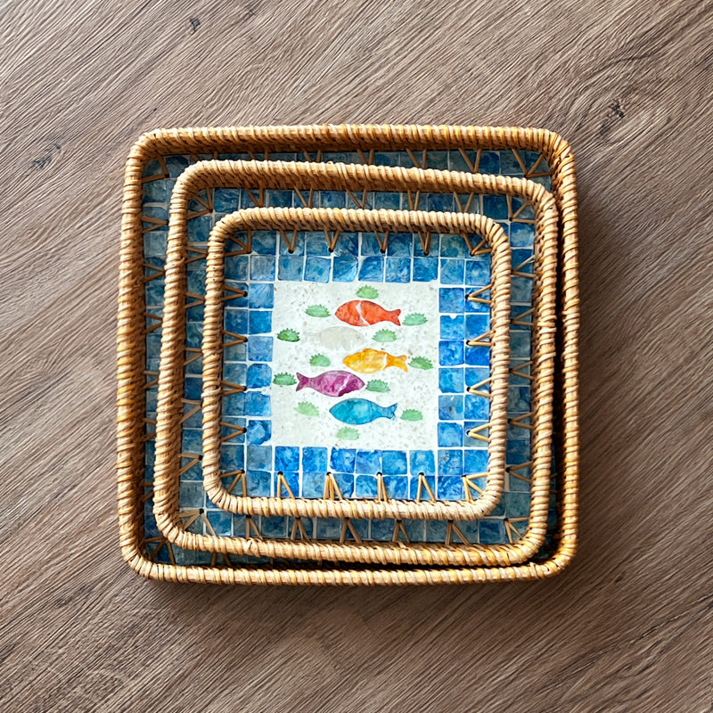 Luxury, high-end natural rattan shell tray, home living room, coffee table, tea tray, storage, fruit plate