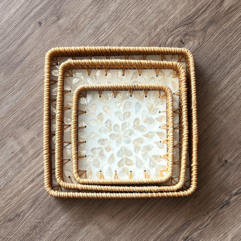 Luxury, high-end natural rattan shell tray, home living room, coffee table, tea tray, storage, fruit plate