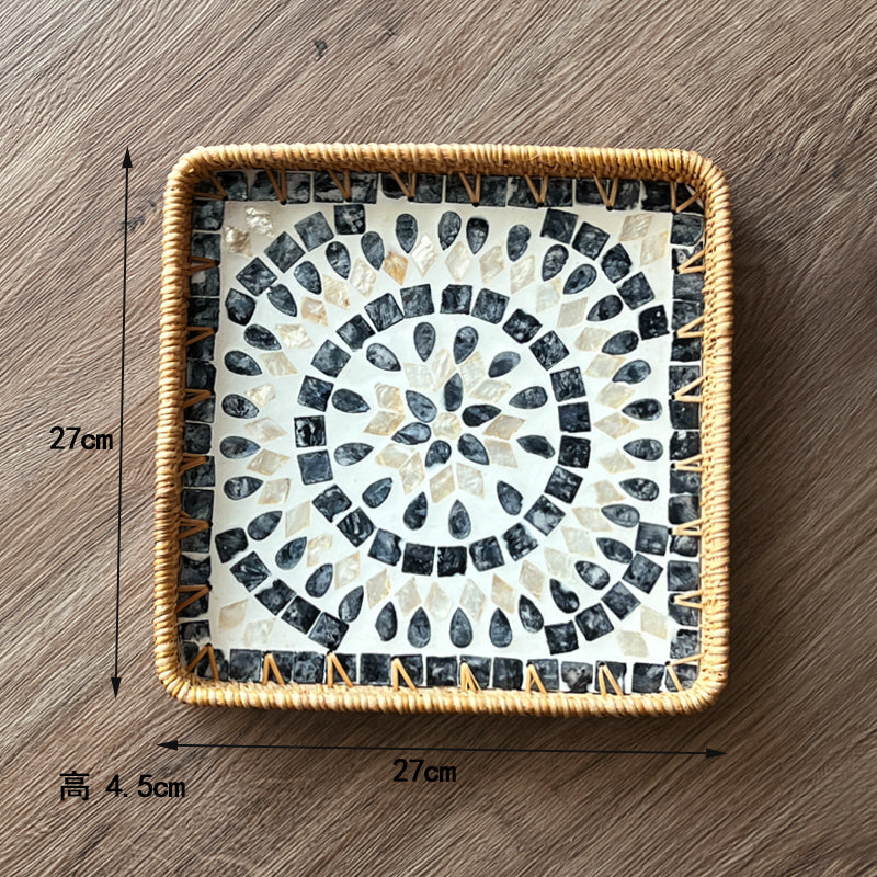 Luxury, high-end natural rattan shell tray, home living room, coffee table, tea tray, storage, fruit plate