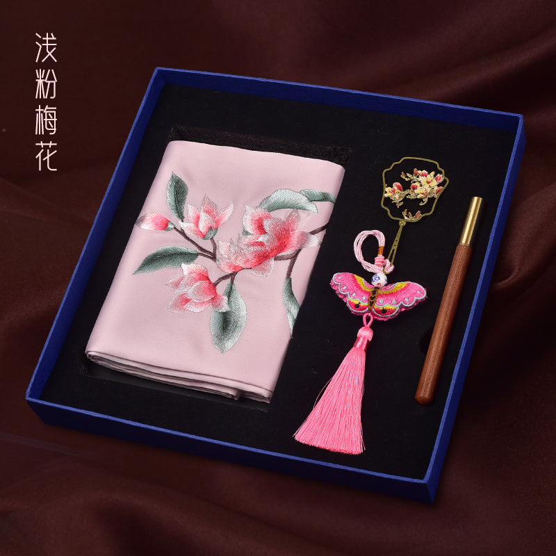 Chinese style Shu embroidery scarf gift silk scarf three-piece scarf bookmark pen set gift box for the old people to go abroad gifts