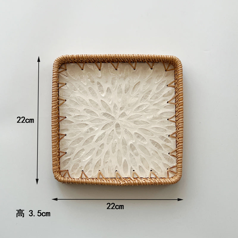 Luxury, high-end natural rattan shell tray, home living room, coffee table, tea tray, storage, fruit plate