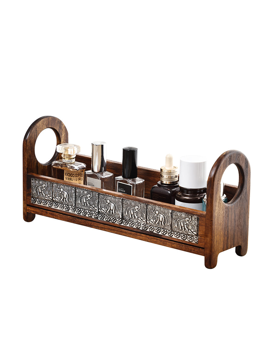 Vintage solid wood tabletop cosmetics storage box bathroom toilet sink countertop perfume skin care products shelf