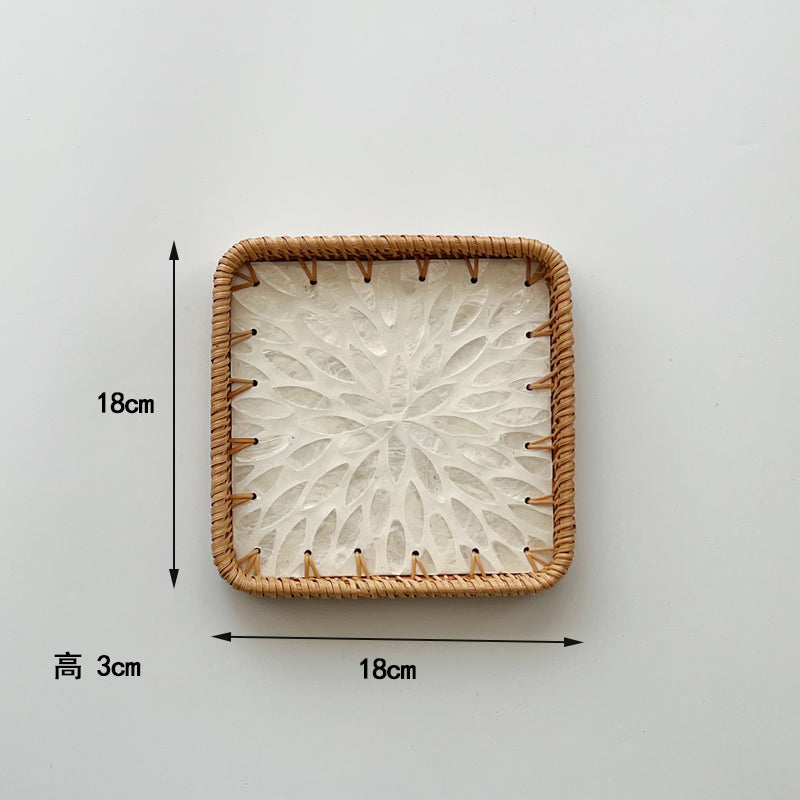 Luxury, high-end natural rattan shell tray, home living room, coffee table, tea tray, storage, fruit plate