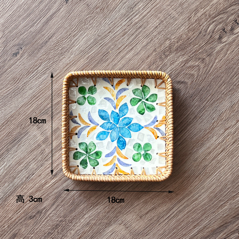Luxury, high-end natural rattan shell tray, home living room, coffee table, tea tray, storage, fruit plate