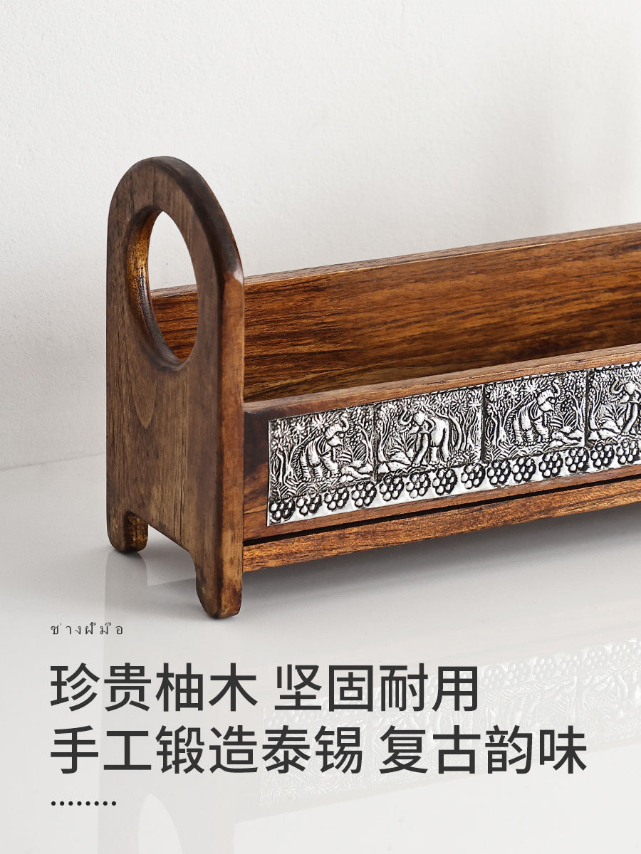 Vintage solid wood tabletop cosmetics storage box bathroom toilet sink countertop perfume skin care products shelf