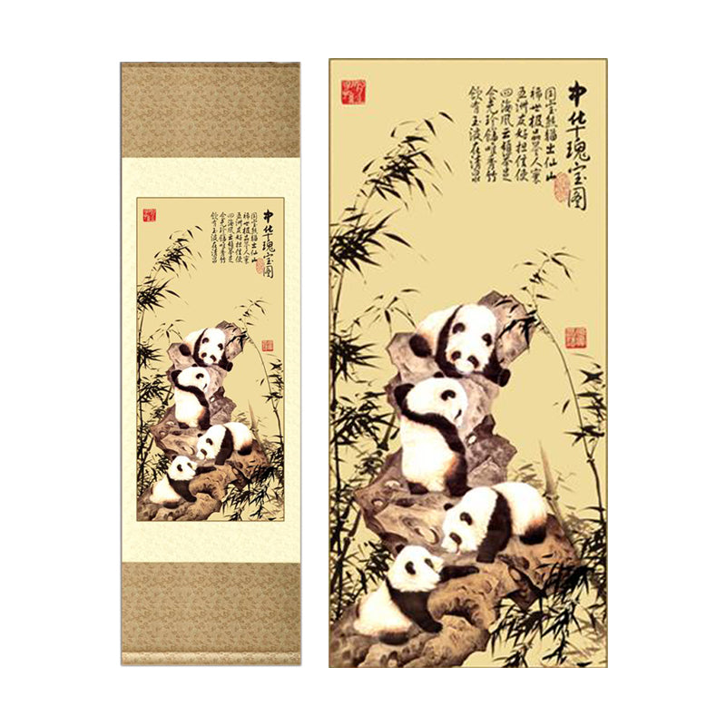 Gifts for foreigners abroad, silk scroll paintings, gifts for foreigners, traditional Chinese Sichuan panda faces